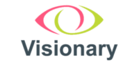 Visionary logo with an abstract eye design in pink and green above the word 'Visionary'.